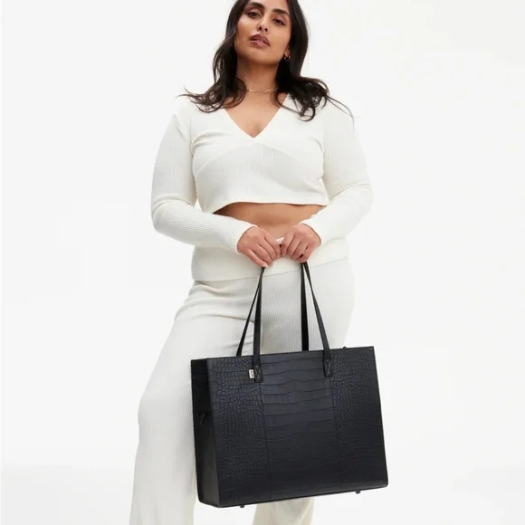 Beis - The Large Work Tote 
in Black Croc Purse - Picture 7 of 9